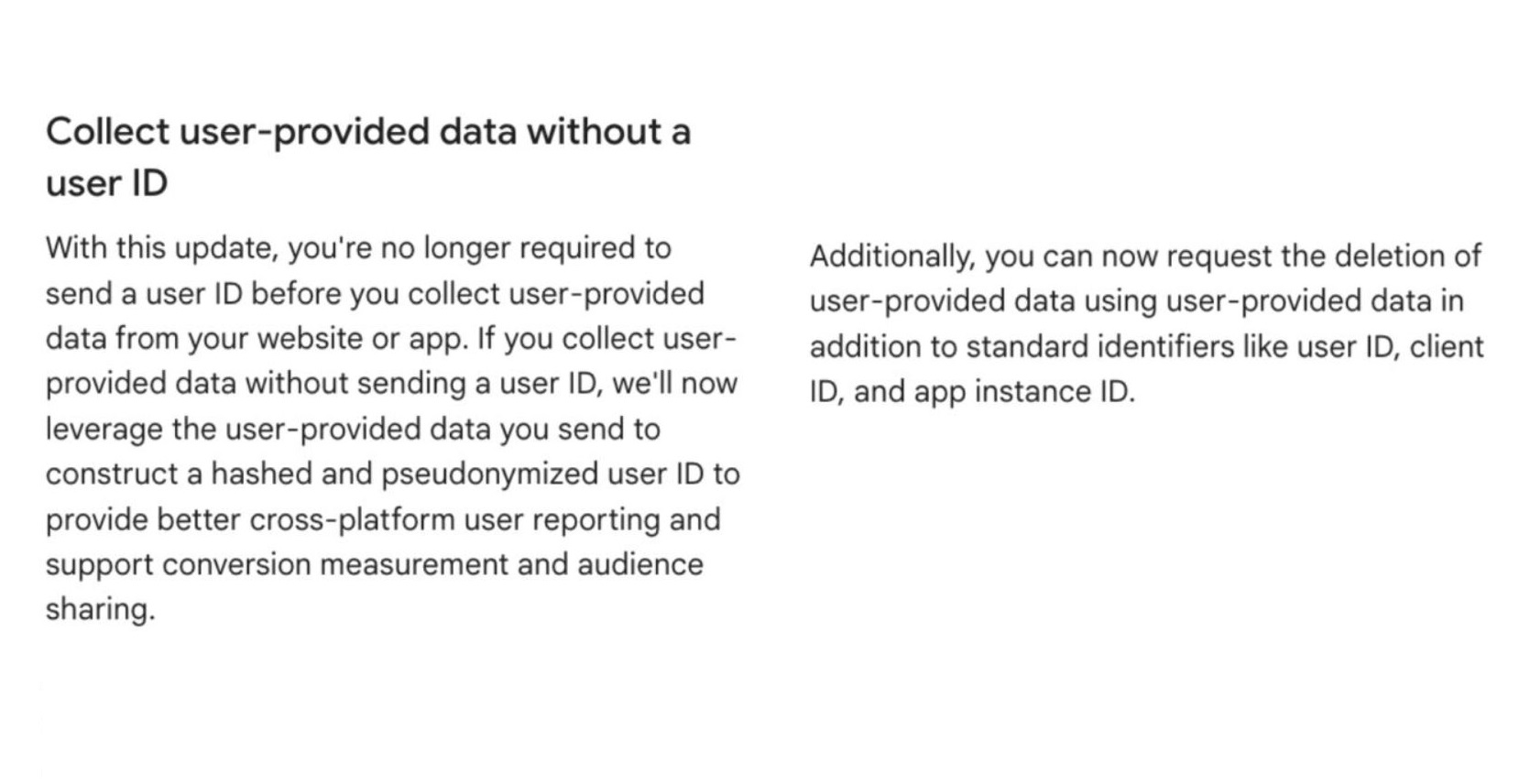 Update on User-Provided Data in GA4